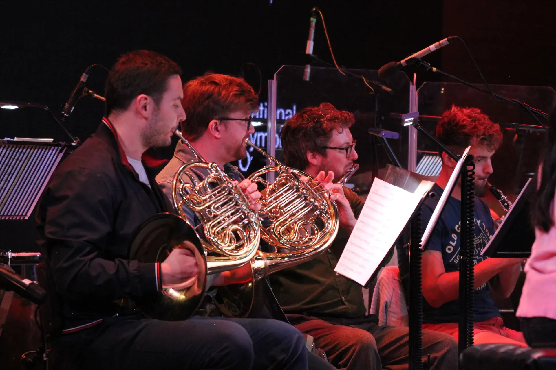 The orchestra’s horn section playing on board Queen Mary 2.